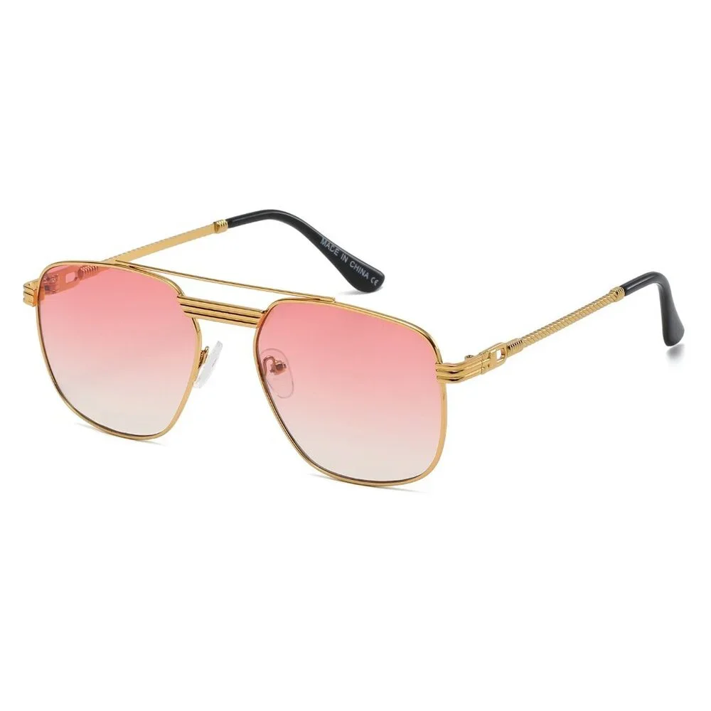 Men Women Sunglasses Pink Lens Trendy Luxury Retro Shades‎ Gold Metal Lentes New